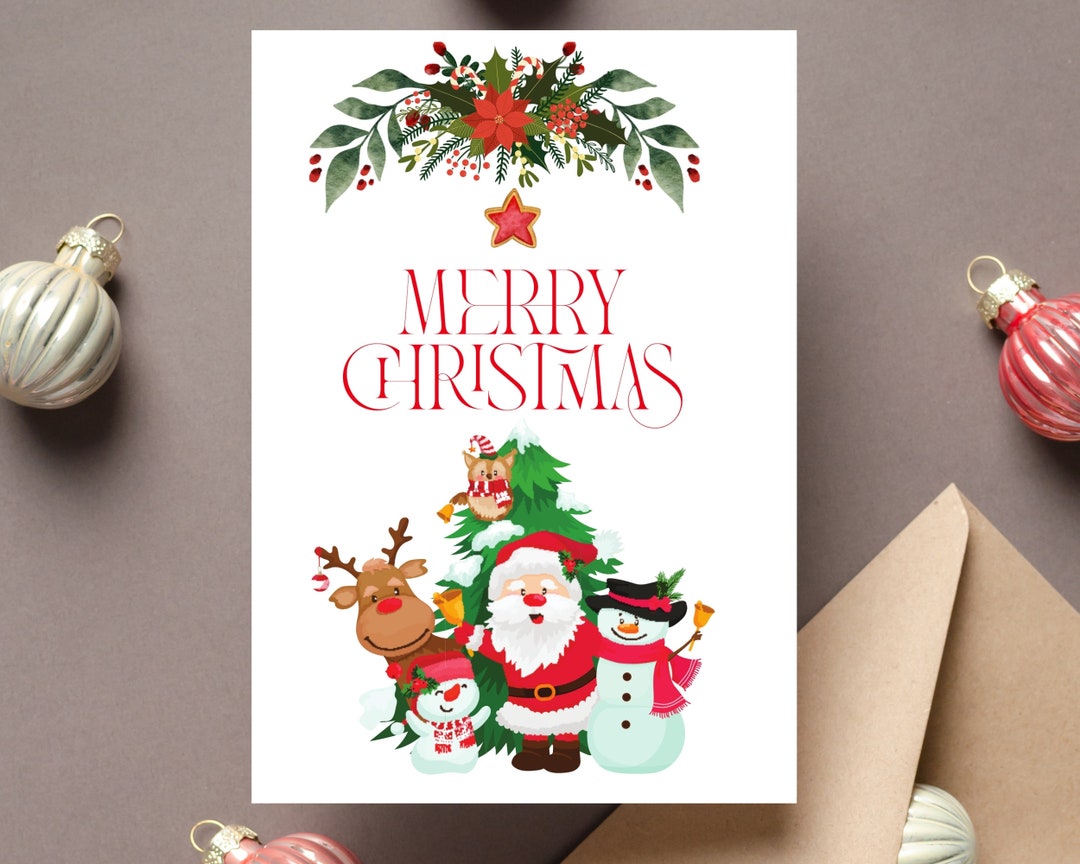 Merry Christmas Card ,printable Christmas New Year Card Print 8.5in by ...