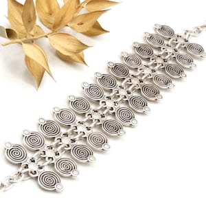 Bracelet Spirale Boho Argent, Statement Ancien Anatolien Tribal, Bracelet Large Ethnique Réglable, Bijoux Bohème Oxydés Festival