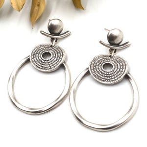 Pendientes De Aro De Plata Boho Con Botón, Diseño Circular Texturizado, Joyería Bohemia Étnica Para Mujer, Regalo Artesanal Hecho A Mano