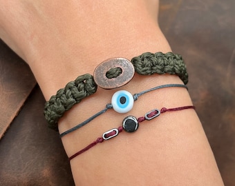 Bohemian Evil Eye Bracelet Set with Gemstones - Handmade Boho Jewelry - Couples Bracelet Set | Protection Bracelet | Boho Bracelets