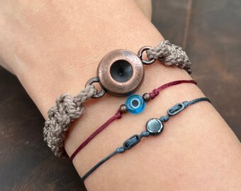 Bohemian Evil Eye Bracelet Set with Gemstones - Handmade Boho Jewelry - Couples Bracelet Set | Protection Bracelet | Boho Bracelets