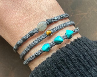 Ensemble de bracelets pour hommes avec pierres précieuses, bracelets superposés de perles pour homme, labradorite, oeil de tigre, pierres turquoises, bijoux minimalistes en macramé, petit ami