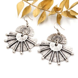 Boho Anatolische Gehämmertes Ethnische Hänge Ohrringe, Gold Antik Silber, Bohemian Schmuck für Frauen, Handgefertigte Statement Ohrringe