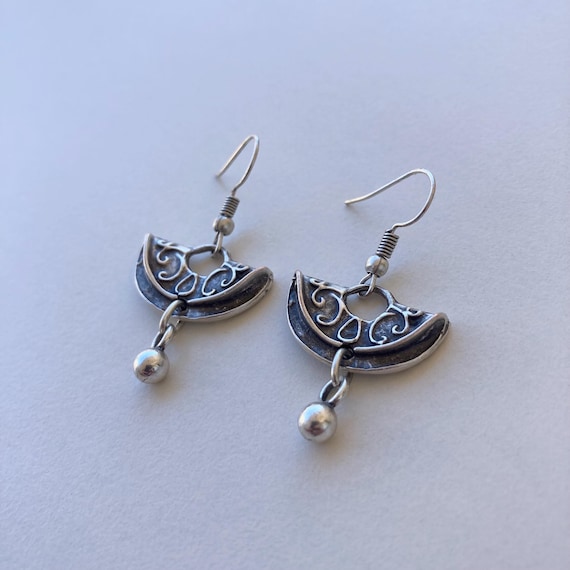 Vintage Boho Filigree Moon Opal WildKlass Industrial Barbell Vintage Style Half Moon Antique Silver Lightweight Boho Dangle