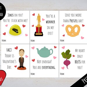 Druckbare 6er-Pack Büro inspirierte Valentinstagskarten, süße lustige Mitarbeiter V Day Schule Party Tags, Easy Print DIY, digitaler Download PDF