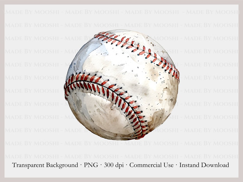 Baseball Clipart, Watercolor Baseball Game Sublimation Graphic, Simple Baseball Sport Drawing, Commercial Use Digital Download PNG image 4
