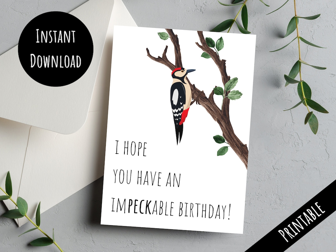 Printable Woodpecker Birthday Card, Funny Bird Lover Gift, Cute Animal