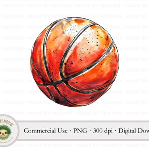 Clipart de basket-ball, aquarelle jeu de basket-ball sublimation graphique, dessin simple de sport de basket-ball, utilisation commerciale en téléchargement numérique PNG