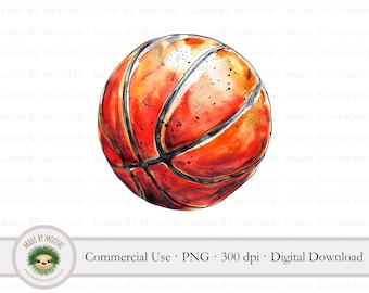 Basketball Clipart, Watercolor Basketball Game Sublimation Graphic, Simple Basketball Sport Drawing, Commercial Use Digital Download PNG