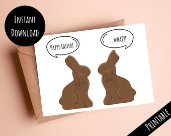 Printable Funny Chocolate Bunny Easter Card, Happy Easter Candy Rabbit Pun, Print From Home Greeting Card, Instant Digital Download PDF JPEG