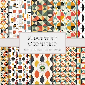 Carta digitale geometrica moderna della metà del secolo, modello senza cuciture groovy retrò astratto anni '70, design semplice di forme vintage, uso commerciale PNG