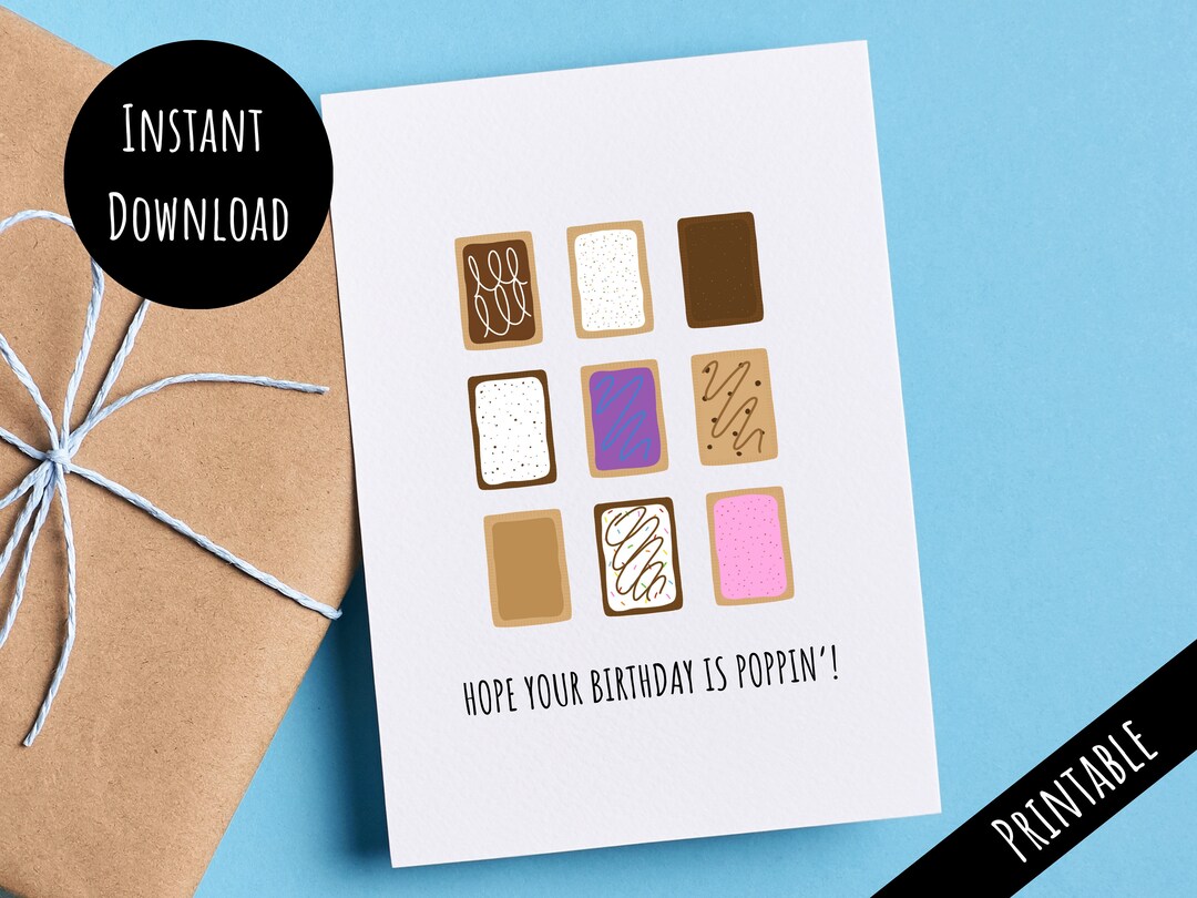 Printable Funny Poppin Toaster Tart Happy Birthday Card, Cute Pun ...