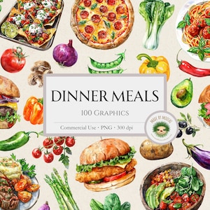 Dîner repas aquarelle Clipart Bundle, assortiment de légumes assiette graphique en Sublimation, mignon cuisine design alimentaire, usage Commercial PNG