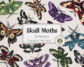 Skull Moths Bundle Clipart, Death's Head Hawk Moth Insect Graphics, Cute Witchy Magical Gothic Moth Bug Design, Commercial Use Download PNG