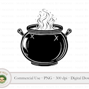 Witch&#39;s Cauldron Clipart, Simple Black Silhouette Bubbling Brewing Pot Graphics, Halloween Spooky Season Cut File, Commercial Use SVG PNG