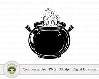 Witch's Cauldron Clipart, Simple Black Silhouette Bubbling Brewing Pot Graphics, Halloween Spooky Season Cut File, Commercial Use SVG PNG