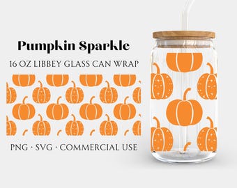 Sparkle Pumpkins Libbey Glass Wrap, Pretty Cute Glitter Pumpkin Silhouette Graphics, 16oz Beer Glass Cup Seamless Design, Download SVG PNG