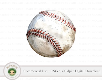 Baseball Clipart, Watercolor Baseball Game Sublimation Graphic, Simple Baseball Sport Drawing, Commercial Use Digital Download PNG