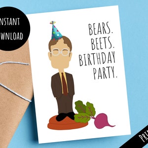 Carte de fête imprimable The Office Dwight Schrute, ours betteraves, joyeux anniversaire, cadeau de célébration drôle de figurine, téléchargement numérique PDF JPG
