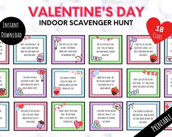 Printable Valentine's Day Scavenger Hunt Clues, Indoor Treasure Hunt Activity For Kids, Fun Valentine's Party Game, Digital Download PDF