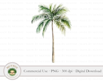 Palm Tree Clipart, Watercolor Tropical Island Plant Sublimation Graphic, Simple Palm Tree Drawing, Commercial Use Digital Download PNG