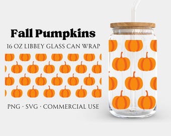 Fall Pumpkins Libbey Glass Wrap, Cute Simple Autumn Pumpkin Patch Silhouette Graphics, 16oz Beer Glass Cup Seamless Design, Download PNG