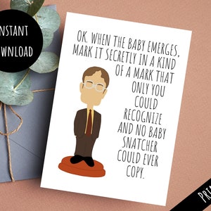 Dwights Schwangerschaft Ankündigung Karte, lustige Baby Glückwünsche für werdende Eltern Geschenk, sofortiger Download PDF JPEG