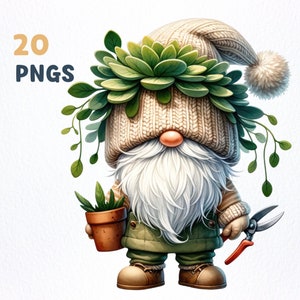 Pacchetto di clipart acquerello giardiniere Gnome / 20 PNG di alta qualità / clipart amante delle piante, grafica png giardiniere Gnome, sublimazione di Gnome