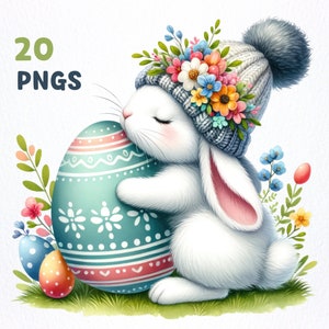 Watercolor Easter bunny Clipart bundle | 20 High-Quality PNGs | Easter Egg clipart, Easter bunny png graphics, Easter bunny sublimation