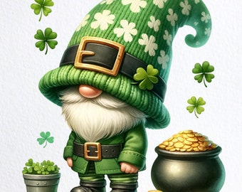Watercolor St. Patrick&#39;s Day Gnomes, Saint Patricks Gnomes png, St. Patrick gnome, Cute gnomes clipart, Gnomes png, sublimate png