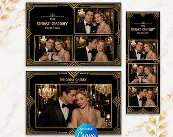Plantilla para fotomatón de El Gran Gatsby - Art Déco, Negro, Dorado - Plantilla editable de Canva