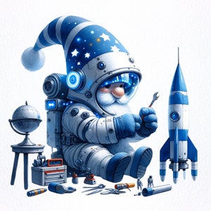 Aquarell Astronaut Gnom Clipart | 10 hochwertige PNGs | Digitaler Planer, Printables, Junk Journals, digitaler Download, Scrapbooking