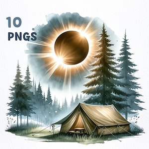 Aquarel zonsverduistering clipartbundel | 10 hoogwaardige png-bestanden | Eclipse clipart, zonsverduistering png-afbeeldingen, zonsverduistering sublimatie
