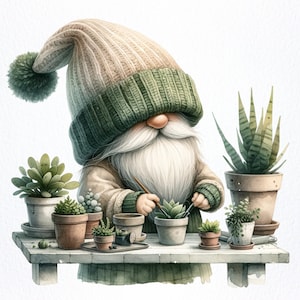 Gnomos jardineros de acuarela, Gnomo suculento png, Gnomos de la casa verde, Imágenes prediseñadas de gnomos lindos, Imágenes prediseñadas de gnomos de plantación, Gnomos png, sublimar png