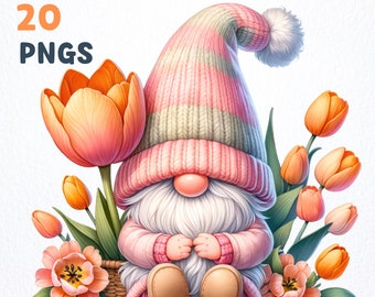 Watercolor Tulip Gnome Clipart bundle | 20 High-Quality PNGs | Gnome Tulip clipart, Tulip Gnome png graphics, Gnome sublimation