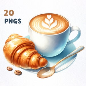 Watercolor Coffee Clipart bundle | 20 High-Quality PNGs | Latte Coffee clipart, Espresso png graphics, Coffee sublimation, Cappuccino png