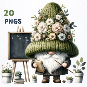 Aquarell Lehrer Gnom Clipart Bund | 20 hochwertige PNGs | Professor Gnom Clipart, Lehrer Gnom PNG Grafiken, Lehrer Sublimation