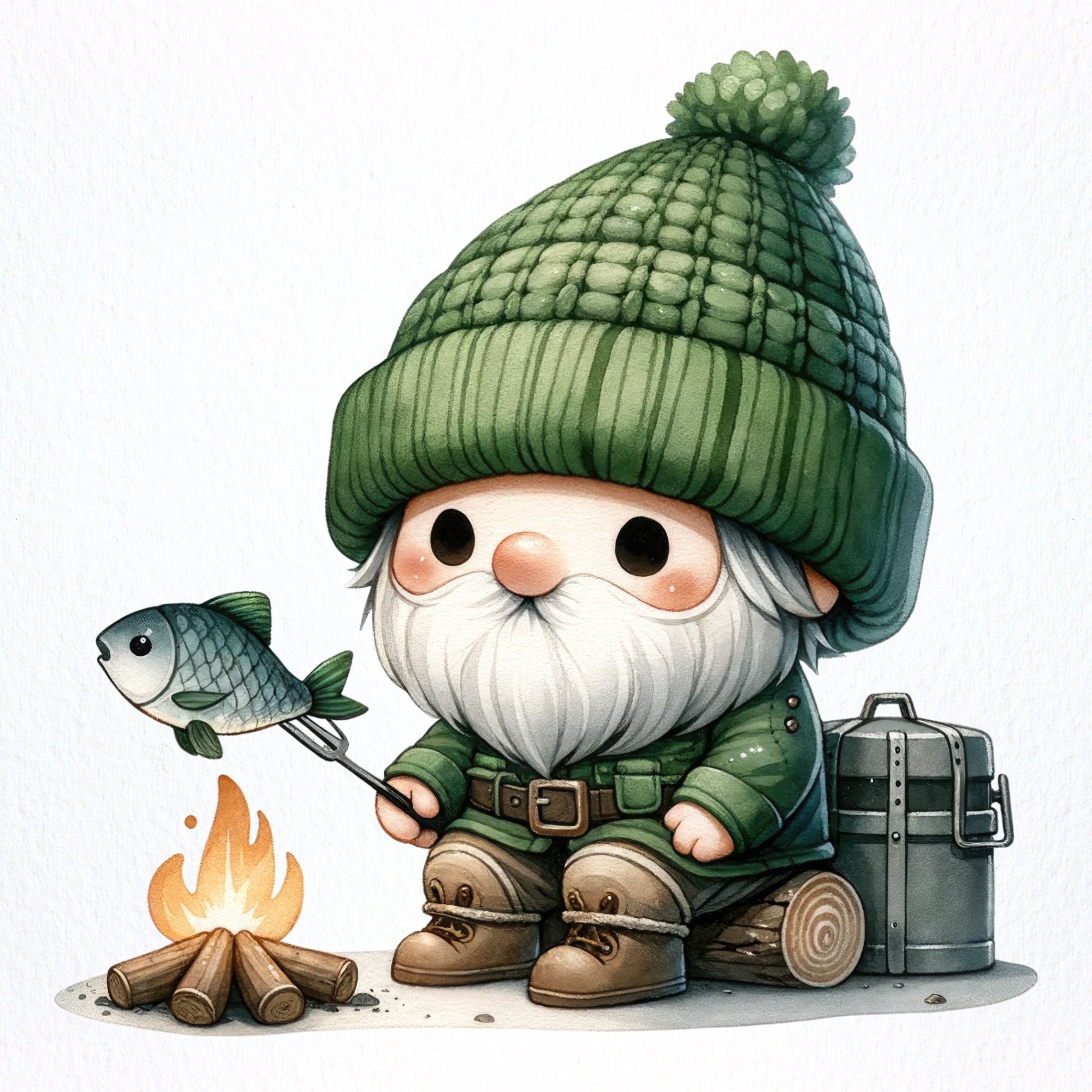 Watercolor Camping Gnome Clipart | 10 High-Quality PNGs | Digital Planner , Printables , Junk Journals , Digital Download , Scrapbooking
