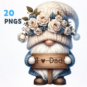 Watercolor Love Dad Gnome Clipart bundle | 20 High-Quality PNGs | Father&#39;s Day Gnome clipart, Father&#39;s Day Gnome png, Gnome sublimation