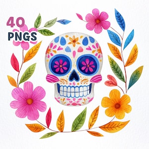 水彩画の死者の日の要素のクリップアート バンドル | 40 の高品質 PNG | 死者の日のクリップアート、死者の日の PNG グラフィックス