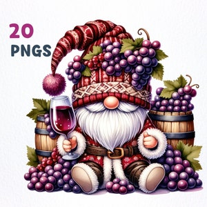 Pacchetto di clipart acquerello Wine Gnome / 20 PNG di alta qualità / clipart Wine Drink Gnome, grafica png Wine Gnome, sublimazione Wine Gnome