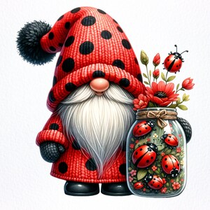 Acquerello Coccinella Gnome Clipart / 10 PNG di alta qualità / Pianificatore digitale, Stampabili, Diari spazzatura, Download digitale, Scrapbooking
