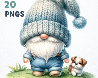 Watercolor Dog Lover Gnome Clipart bundle | 20 High-Quality PNGs | Gnome with Dog clipart, Dog Lover Gnome png graphics, Gnome sublimation
