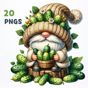 Pacchetto Clipart Gnome cetriolo acquerello / 20 PNG di alta qualità / clipart Gnome cetriolo, grafica png Gnome cetriolo, sublimazione Gnome