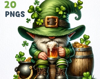 St. Patrick&#39;s Gnomes Clipart bundle | 20 High-Quality PNGs | St Patrick clipart, St Patricks gnome png graphics, Gnome sublimation