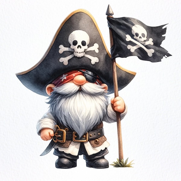 Gnomi pirata acquerello, Gnomo bucaniere png, Gnomi corsaro, Clipart gnomi carini, Clipart Gnomo pirata, Gnomi png, sublimare png