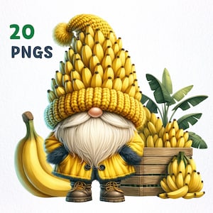 Aquarell Bananen Gnome Clipart Bundle | 20 hochwertige PNGs | Bananen Gnome Clipart, Bananen Gnome PNG Grafiken, Gnome Sublimation