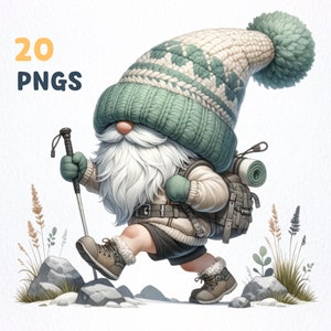 Watercolor Trail Running Gnome Clipart Bundle 20 High-quality Pngs