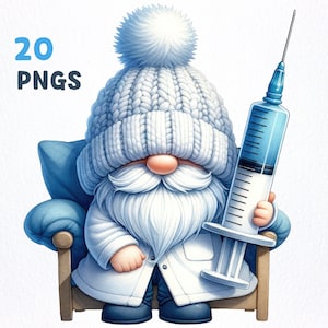 Pacchetto PNG acquerello dottore Gnome Clipart / 20 PNG di alta qualità / Arredamento della scuola materna, Arte della scuola materna, Amanti degli gnomi, sublimazione degli Gnomi medici