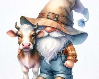 Watercolor Animal Farm Gnomes, Animal Farm Gnome png, Farmer Gnomes, Cute gnomes clipart, Animal Farm Clipart, Gnomes png, sublimate png
